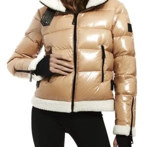 SAM. Shiny Beige Puffer Jacket with Black Accents